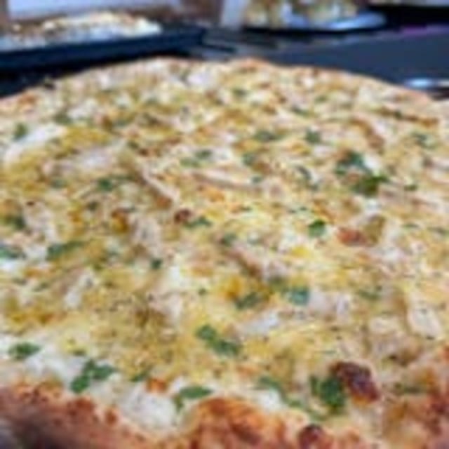 Garlic Parmesan Lemon Zest Chicken Pizza.