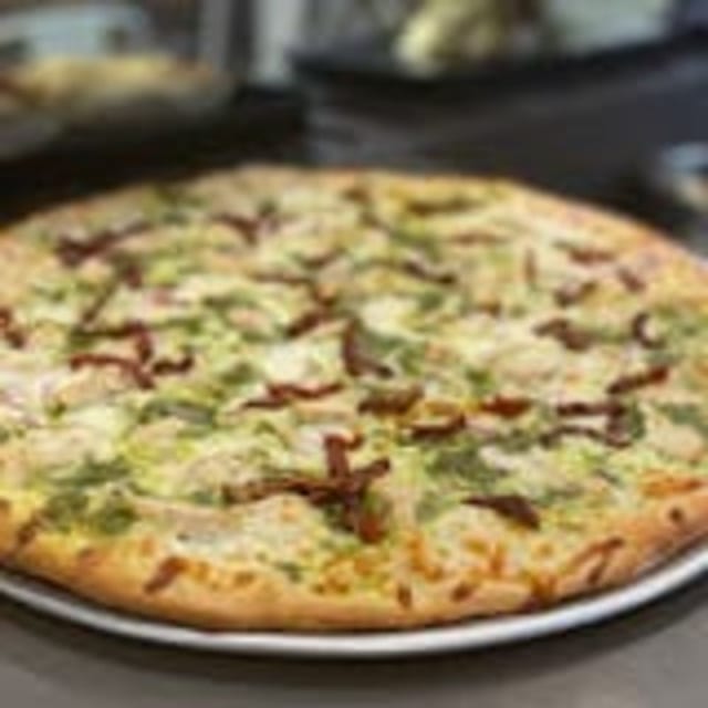 Staten Island Chicken Pesto Pizza.